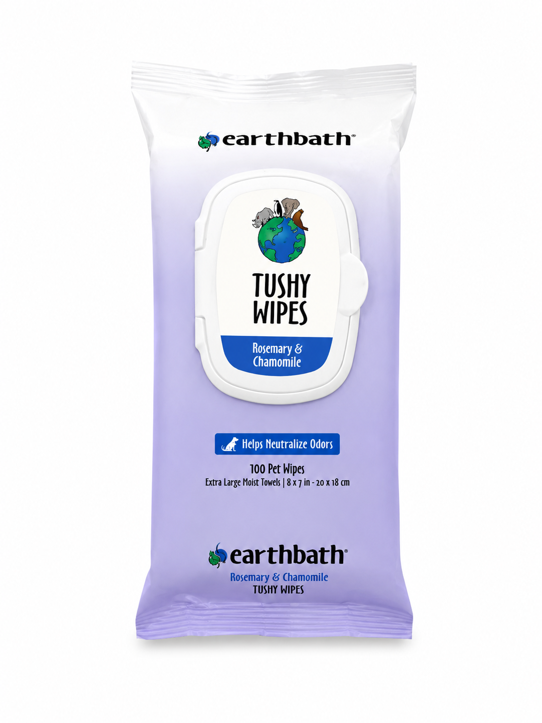 Earthbath Tushy Wipes for Dogs & Cats- Rosemary & Chamomile (100 Count)