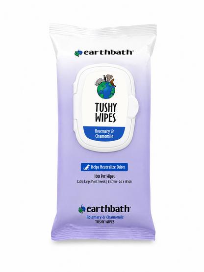 Earthbath Tushy Wipes for Dogs & Cats- Rosemary & Chamomile (100 Count)