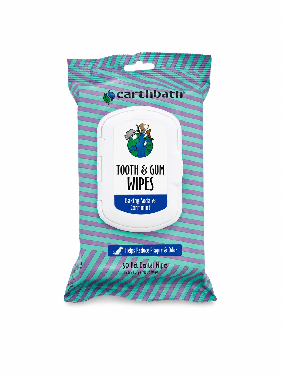 Earthbath Tooth & Gum Wipes for Dogs - Baking Soda & Cornmint (50 Count)