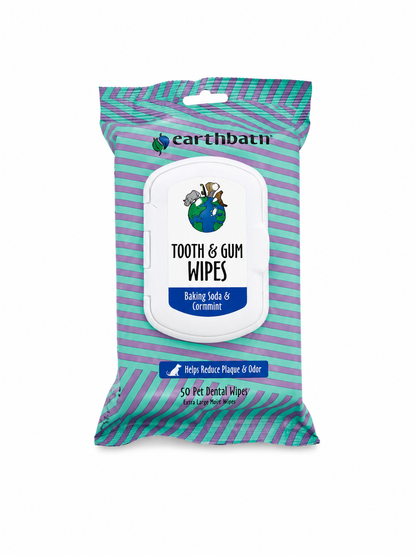 Earthbath Tooth & Gum Wipes for Dogs - Baking Soda & Cornmint (50 Count)