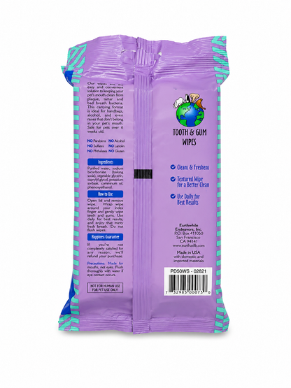 Earthbath Tooth & Gum Wipes for Dogs - Baking Soda & Cornmint (50 Count)