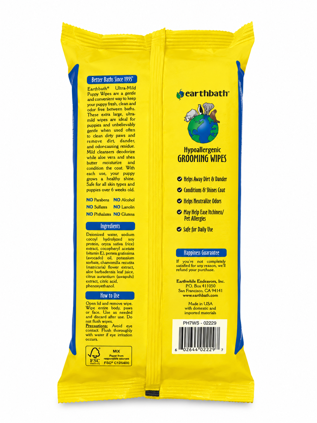 Earthbath Hypoallergenic Grooming Wipes - Fragrance Free (100 Count)