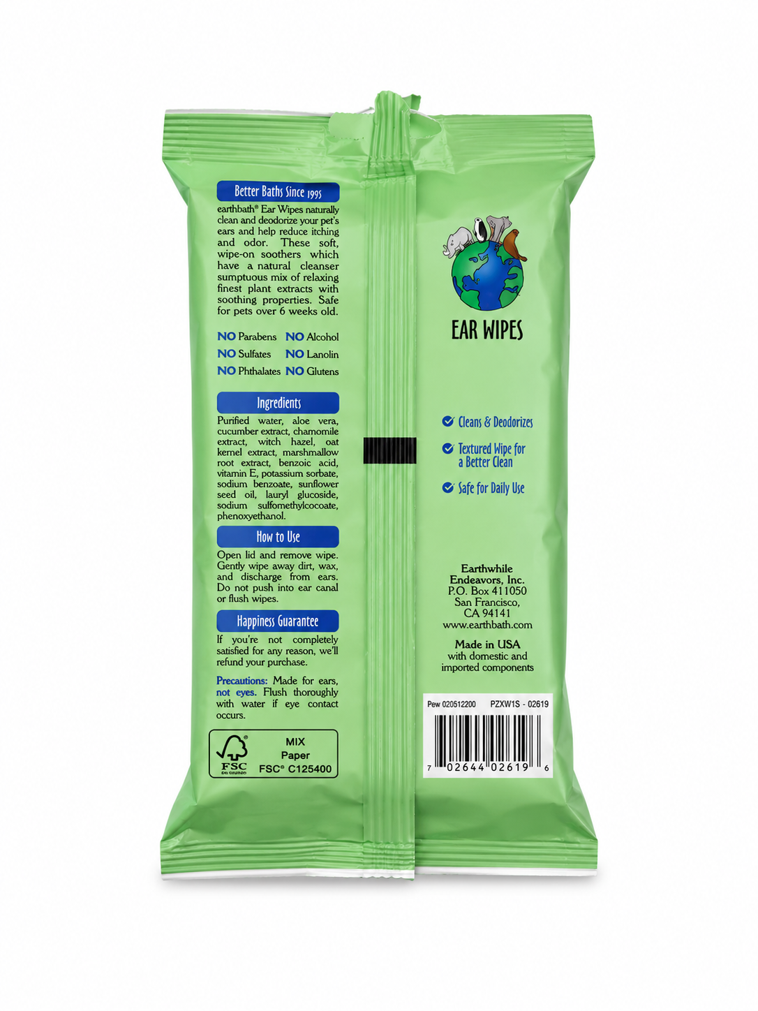 Earth Ear Wipes for Dogs - Witch Hazel & Chamomile (30 Count)